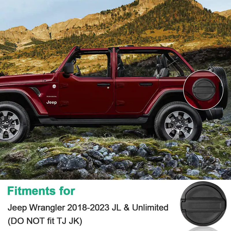 Fuel Filler Door Locking Gas Tank Cap Cover Compatible with Jeep Wrangler 2018-2023 JL & Unlimited Gas Tank Cap Aluminum Fuel Filler Door Cover