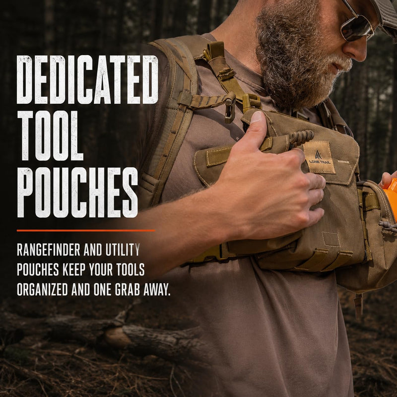 Binocular Harness Chest Pack - Bino Harness Hunting Chest Rig | Waterproof 500D Cordura case, silent magnetic closure, MOLLE rangefinder pouch, elk deer glassing Lt1 - Standard