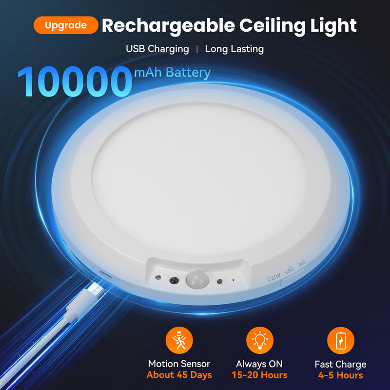 Rechargeable Motion Sensor Ceiling Light Indoor Outdoor w/Remote, 7.08 Inch Battery Operated Flush Mount Ceiling Light 3000K 4000K 6000K 400LM Dimmable for Closet Hallway Laundry Stairs (4) 4