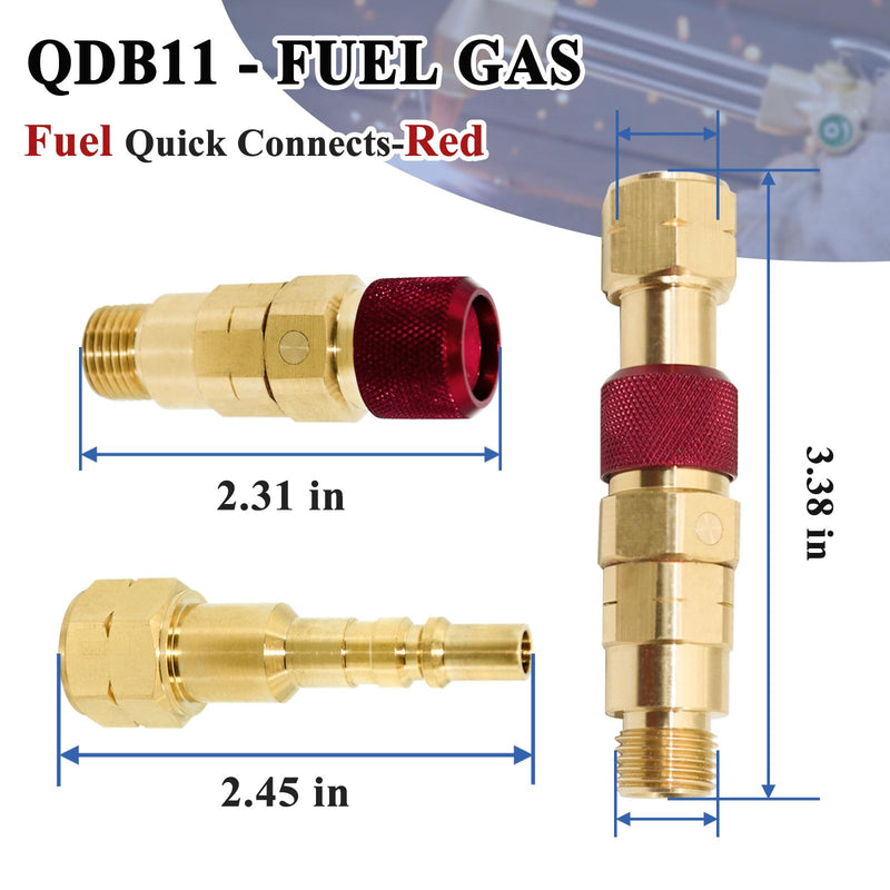 QDB10 Quick Disconnect Kits for Torches with Check Valves, Torch-to-Hose Set, Fuel-Red, Oxy-Green, Brass