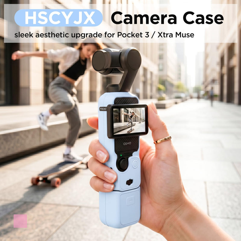 Case for DJI Osmo Pocket 3 / Xtra Muse Camera, Pocket 3 Accessories | Soft Silicone Protective Case, Comes with 2 Sets of Screen and Lens Protective Films and a Wrist Strap (Sky Blue) Sky Blue