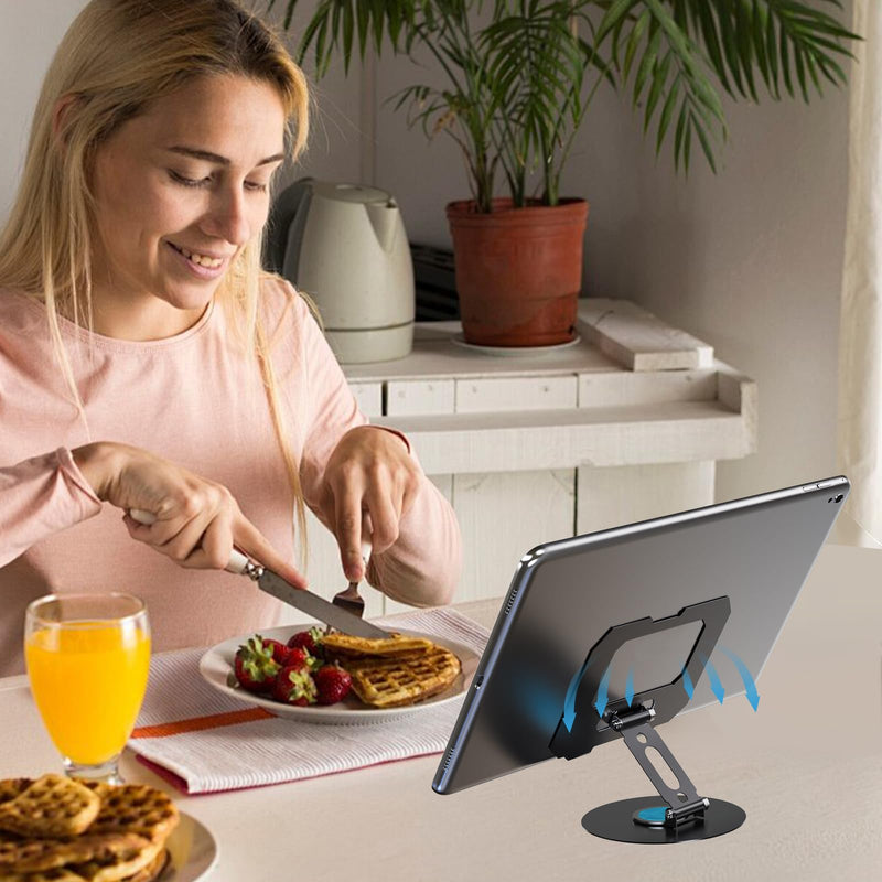 360° Rotating Tablet Stand, Adjustable Holder for 16" Tablets | Sturdy Desktop Cradle, Black