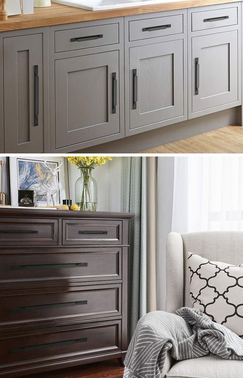 Kitchen Cabinet Pulls - Black Cabinet Handles - 5 Pack Long Cabinet Hardware for Drawers Dresser Furniture Pulls (3.78 inches Hole Center - 6.3 inches Length) 3.78 inches Hole Center - 6.3 inches Length
