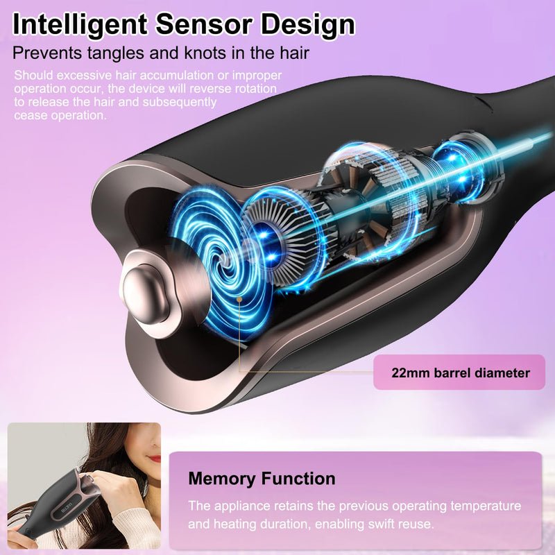 Hair Curler, Curling Wand, 4 Temperature Settings and 3 Heating Durations, Fast Heating Hair Curler for Long Hair (Black)
