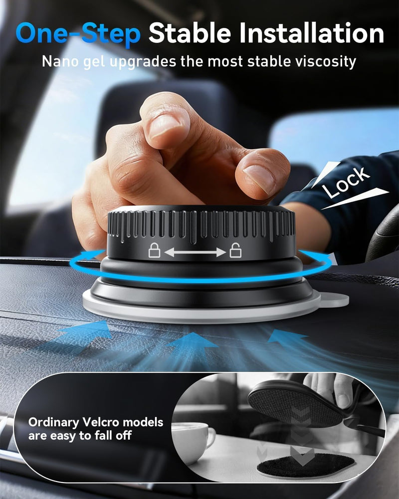 15W Magnetic Wireless Car Charger Mount, Flexible Bendable Aluminum Arm [360° Adjustable], Upgraded Adhesive Suction Cup Base, Dashboard Windshield Fast Charging Phone Holder for iPhone 17 Wireless Charging Holder