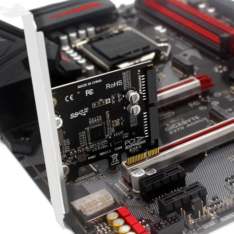 ChenYang Dual USB 3.1 Gen 1 20Pin Front Panel Socket to PCI-E 1X PCI Express Expansion Card Adapter Dual USB 3.1 Gen 1 20Pin 5Gbps