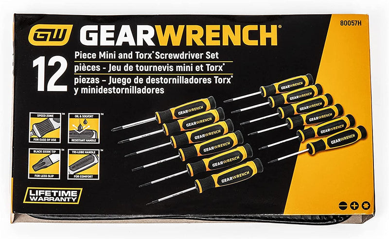 GEARWRENCH 12 Pc. Phillips/Slotted/Torx Mini Dual Material Screwdriver Set - 80057H