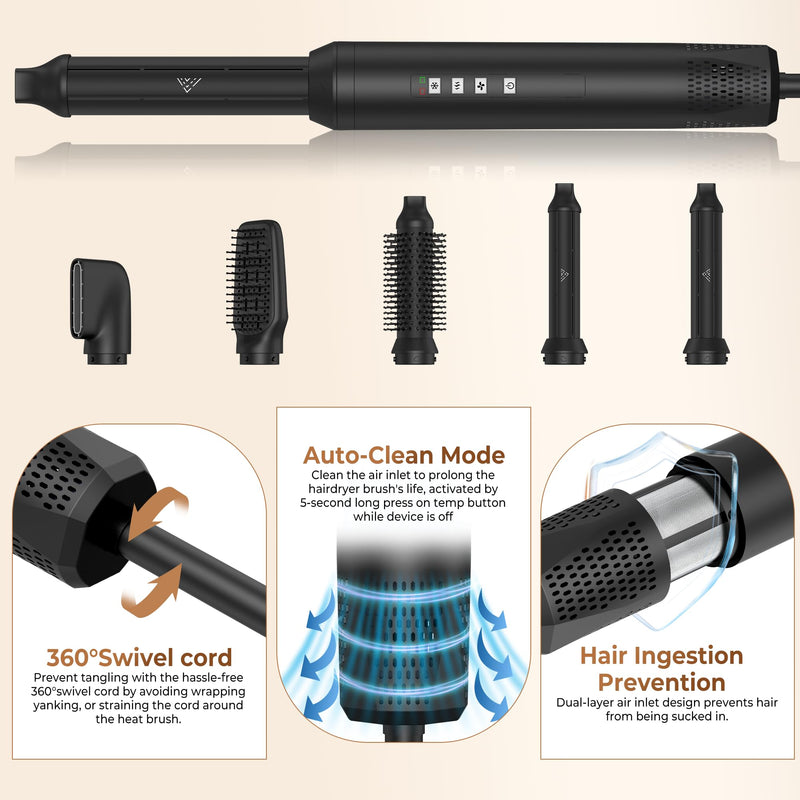  [AUSTRALIA] - OKWRAP Airbrush Hair Styler 5 in 1 Air Styler 110000 U/MIN Airbrush 5 in 1 | Hairstyler Multi Styler with Hot Air Brush, Blow Dryer Brush, Hair Dryer, Air Curler for Drying, Straightening and Volumizing Black