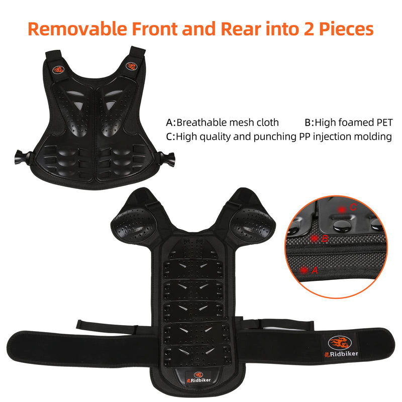 Kids Dirt Bike Gear Chest Protector Motocross Gear Body Armor Vest for Motorcycle Protective Gear Motocross Chest Protector Motorcycle Riding Gear (Black, Medium) Black