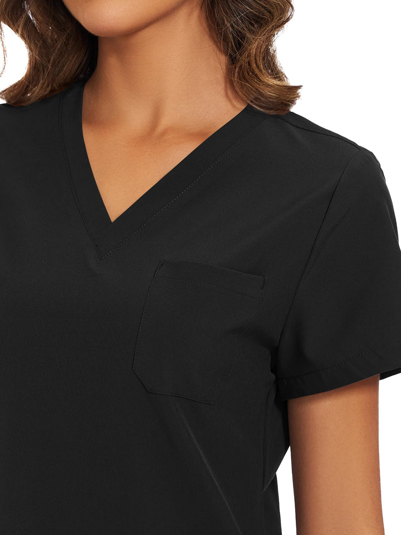 floralhue Scrubs for Women, Women's Medical Scrub Sets, V-Neck Scrubs Top & Cargo Pants with 12 Pockets Small Black