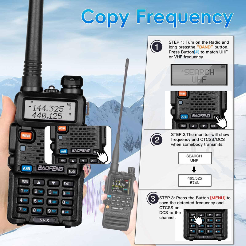 BAOFENG 5RX Ham Radio (Upgraded of UV-5R) Multi-Band Receiving Long Range Two Way Radio,AM/FM Reception Walkie Talkies with Earpiece & TD-771 Antenna,Copy Frequency,DTMF VOX SCAN Dual Watch (1 Pack) Full Kits 1Pack(Black)