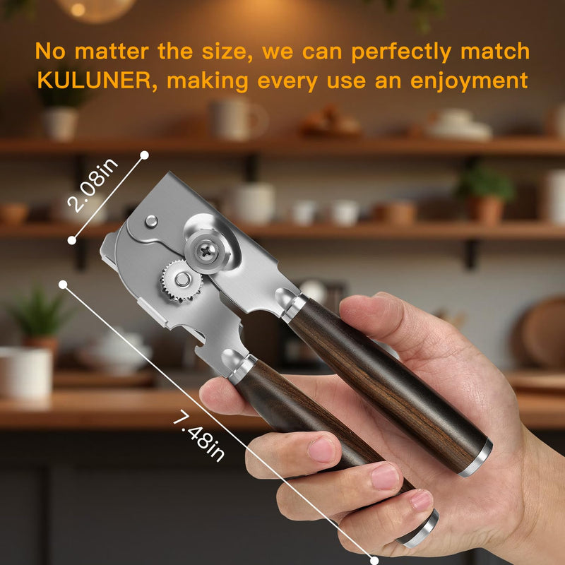 Upgraded Efficient Manual Can Opener - Selected Solid Wood Handle, Sharp and Smooth Blade Edge, Portable Design, Easy-Open Large Knob, Versatile for Various Bottle Caps（Agarwood） Agarwood