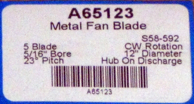Packard 12" Dia. 5 Blade 23 Deg. Cw Fan Blade A65123