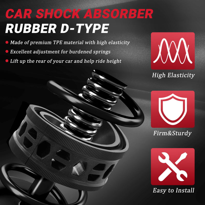 Shock Absorber Spring Rubber: Coil Spring Booster Cushion Car Bumper Buffer Power Cushion Black D Type- Pack of 2 Black-D type