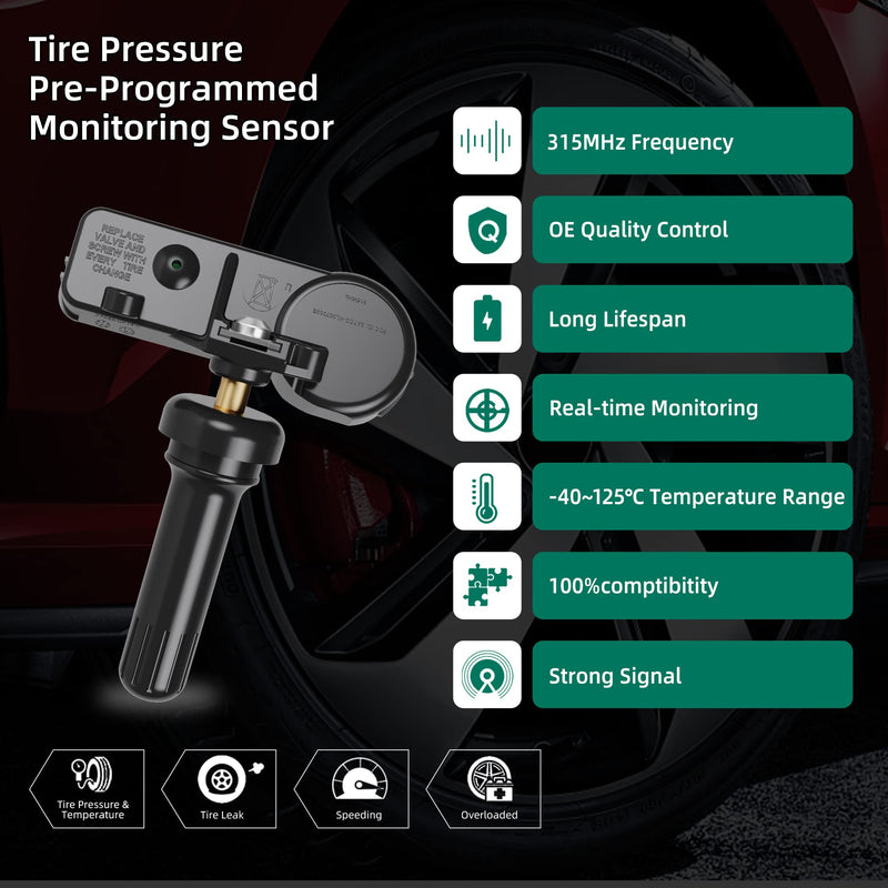 CDWTPS TPMS Sensor for Ford F150 4-Pack,315MHZ Tire Pressure Monitor System for or Ford F150 F250 F350 F450 F550,Escape,Fusion, Lincoln MKX MKC,Mercury Replaces# 9L3Z1A189A,DE8T1A180AA,DR3Z1A189A. four pieces sensors