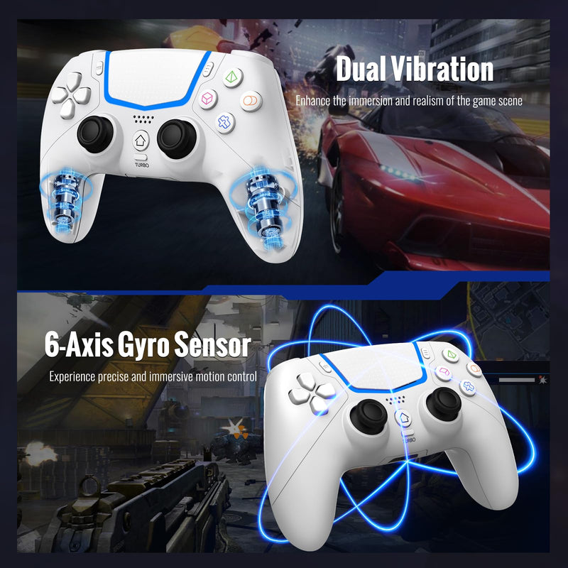 BETMI Wireless Controller for PS-5/Pro/Slim/PC with Hall Joysticks (White) | Bluetooth Gaming Controller with LED Channel Light/Turbo/6-Axis Gyro/Dual Vibration/Touchpad/3.5mm TRRS Audio Jack/Speaker