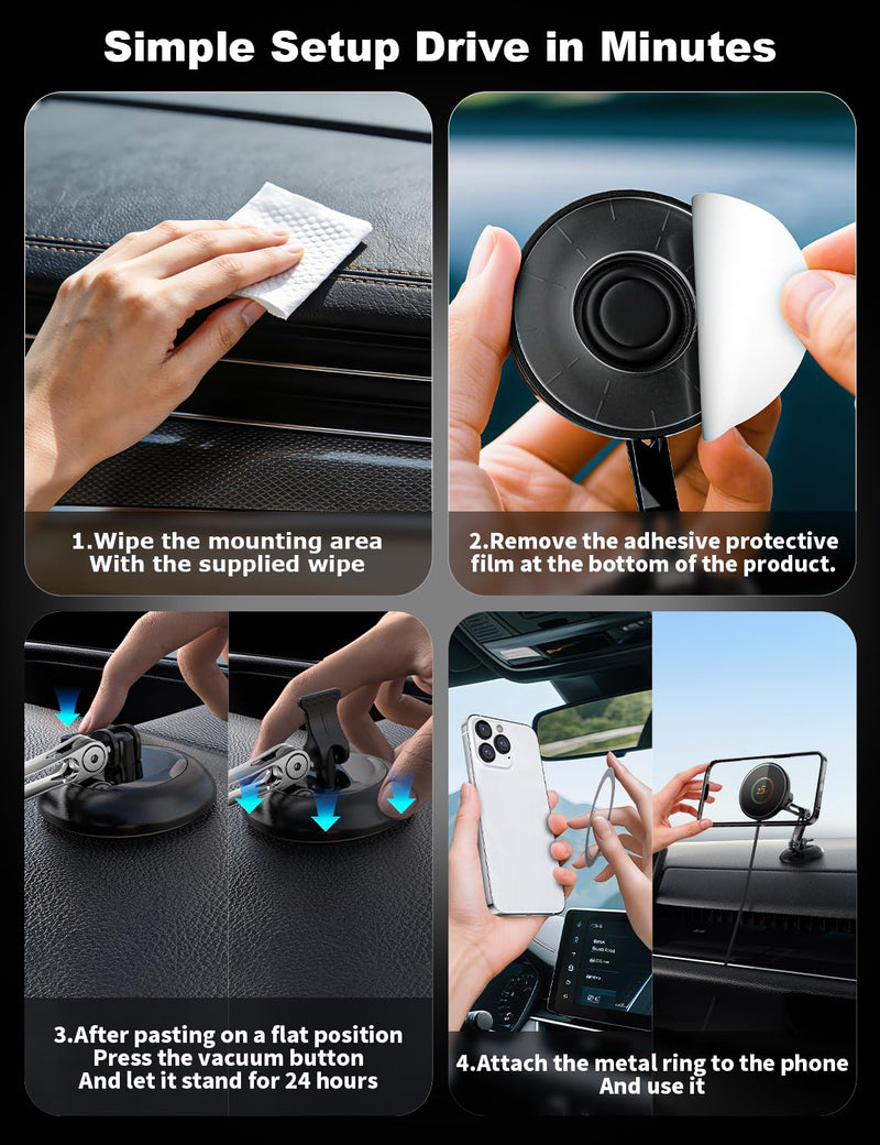 for 25W MagSafe Car Mount Charger, Magnetic Wireless Car Charger with 45W Adapter [120 LBS Strongest Suction] 360°Adjustable Metal Head, Vacuum Suction Cup Phone Mount for iPhone 12-17 Series