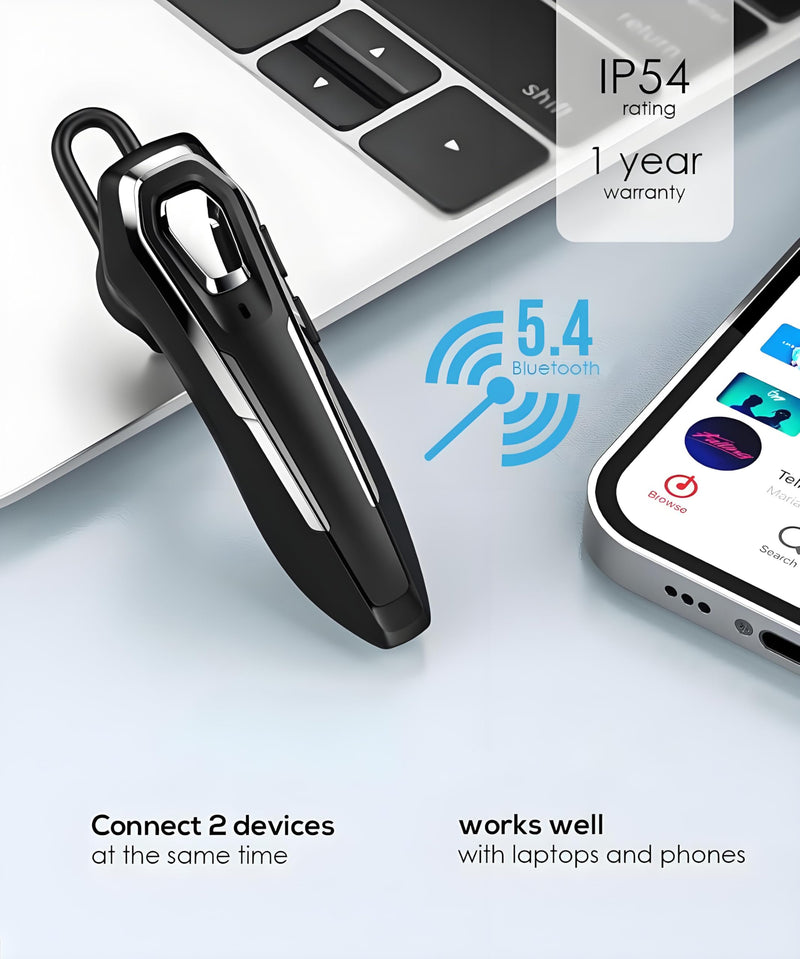 Single Ear Bluetooth Headset for Calls, Lightweight Wireless Earpiece | with Noise Canceling Microphone, 36Hrs Talk Time, Hands-Free Headset for Driving/Office, Crystal Clear Calls (Black) Black