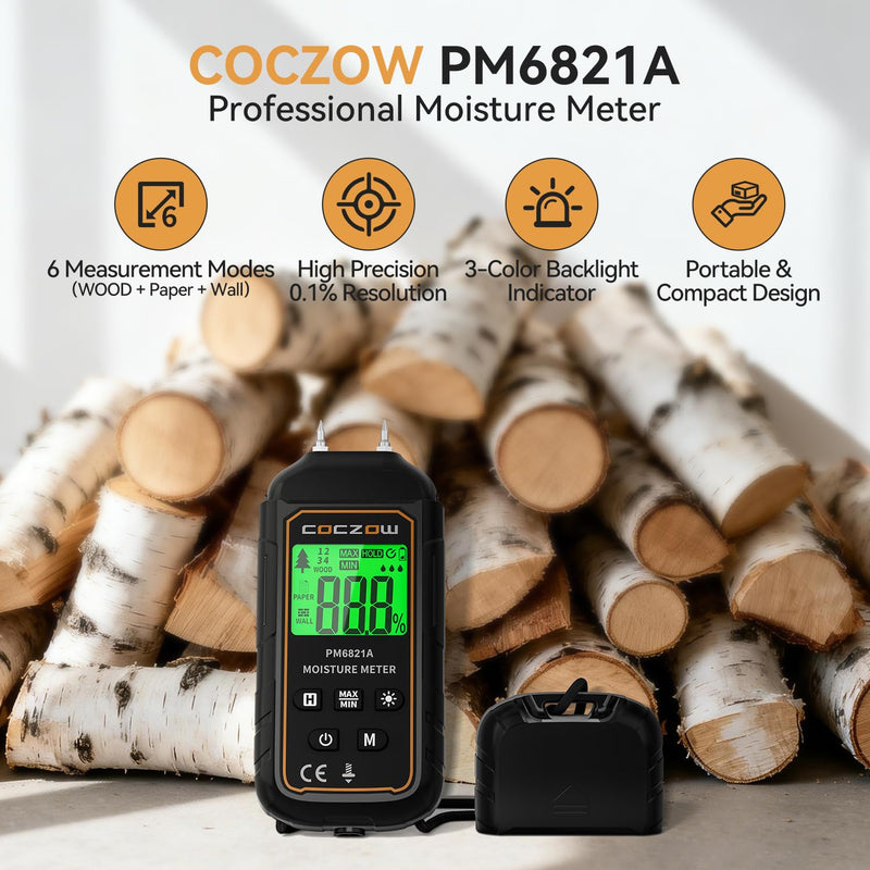 Moisture meter, moisture meter with battery and LCD display, suitable for quickly determining the moisture content of raw wood, paper, plywood, plaster walls, wooden floors, etc.