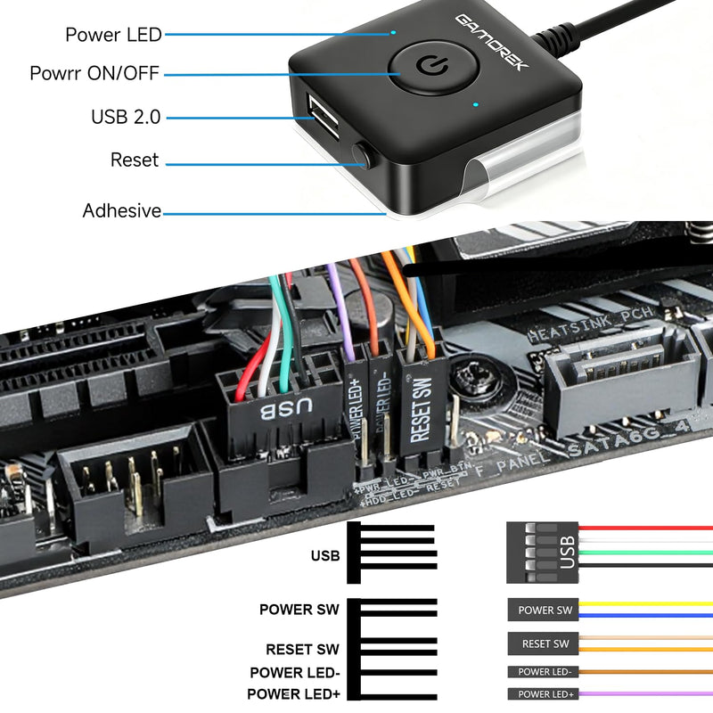 PC Power Button, Computer PC Power Switch, External PC Power Button | with USB 2.0, PC ON Off Reset, for PC Desktop Motherboard