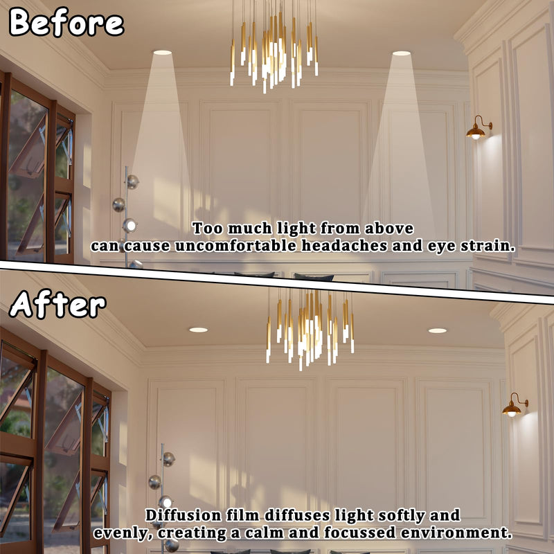 LED Light Diffuser Film 3PCS Adhesive Light Diffuser Board Anti-Glare for Ceiling Lights, Downlight, Spotlight, Panel Lights, 11.8x11.8in
