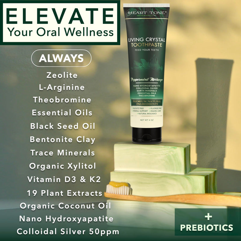 Theobromine & Hydroxyapatite Toothpaste | Living Crystal | Fluoride Free | Colloidal Silver, Bentonite Clay, L-Arginine | Low Abrasion Tested | Mint
