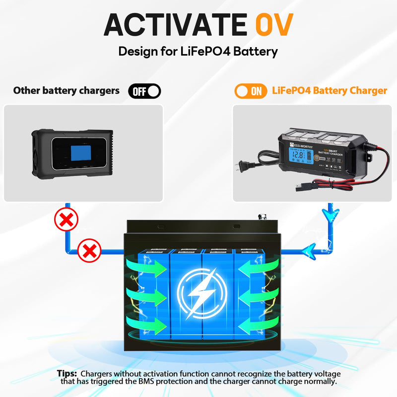 ECO-WORTHY 12V 5A Automatic Smart Battery Charger and Maintainer LCD Display for Lead Acid and Lithium (LiFePO4) Battery