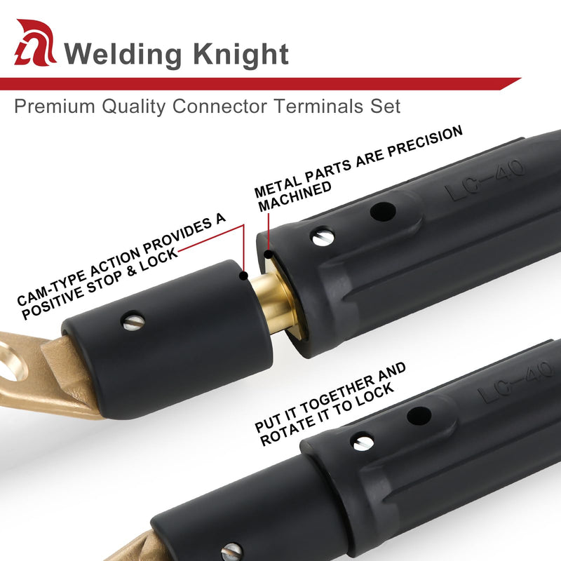 CT-40FA Welding Terminals & LC-40 Male Cable Connectors, Welder Leads Connector Set for Welding Machine Accessories, 1/0 Thru 2/0 Cable Capacity 350 Amp 50-70 SQ-MM Black & Red 2-Set LC40 Male & CT-40FA 2-PK