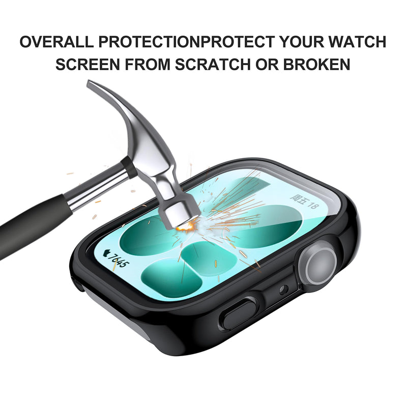 for Huawei Watch Fit 5 Case,[2 Pack] Hard PC Case with Tempered Glass Screen Protector,Ultra-Thin Scratch Resistant Cover-Clear+Black clear 5
