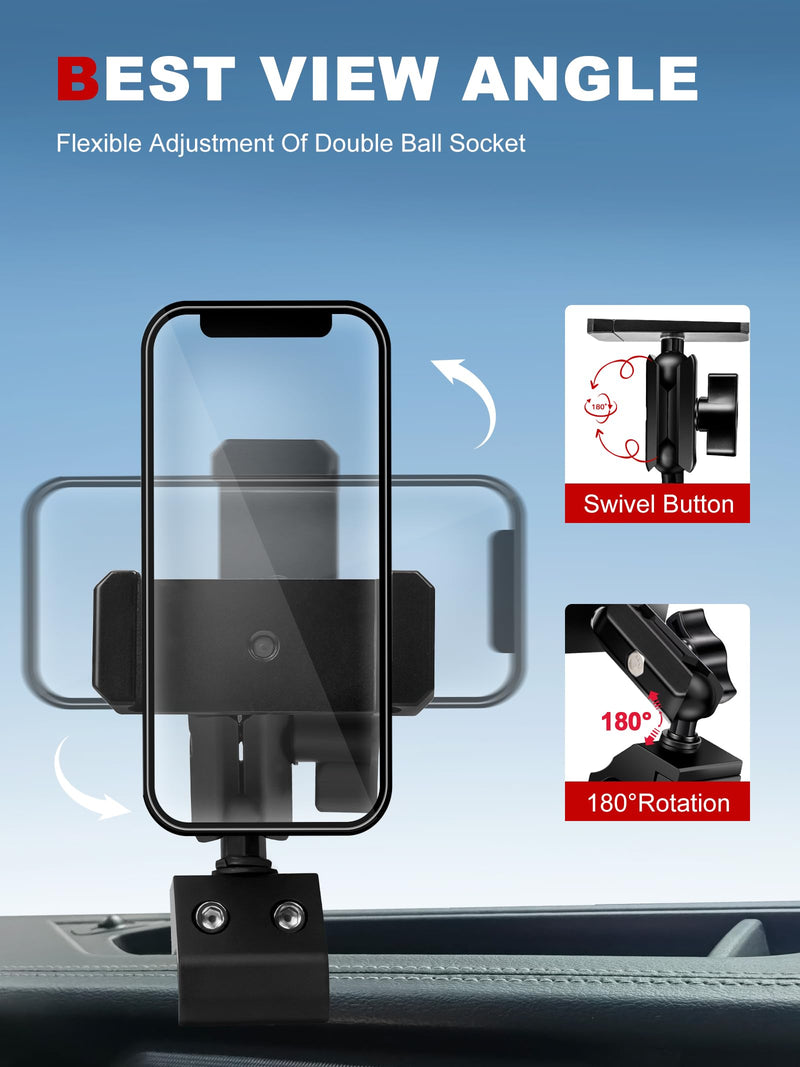 Upgraded Aluminum Alloy Phone Mount for Jeep Wrangler 2018-2023 JL JLU & 2020-23 Gladiator JT， Wrangler Phone Holder Fits All 4.7" to 6.8" Smart Device, Camera Button Friendly（Not for 2024+）