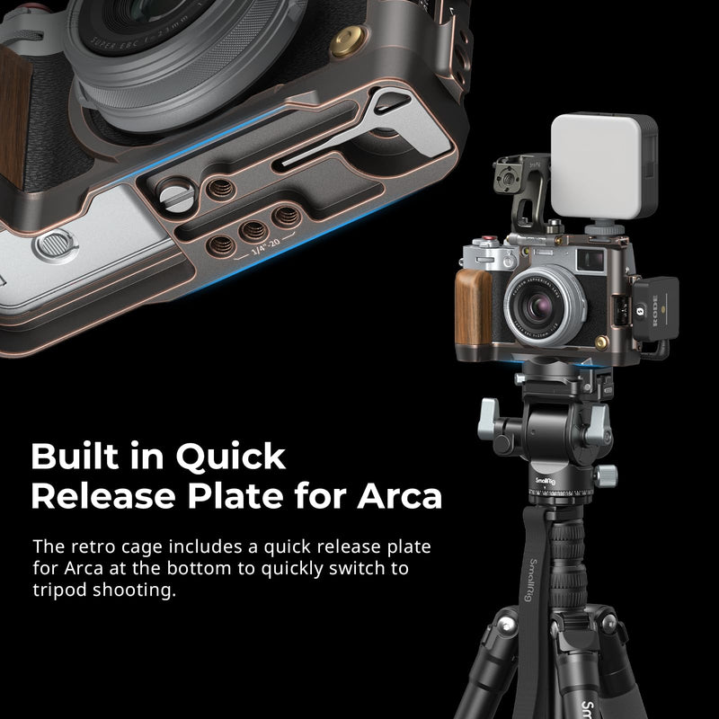 SmallRig X100VI Retro Cage for FUJIFILM X100VI, with 3/8"-16 Locating Holes for ARRI, Built-in Quick Release Plate for Arca, Shutter Button, and Hot Shoe Cover - 4557
