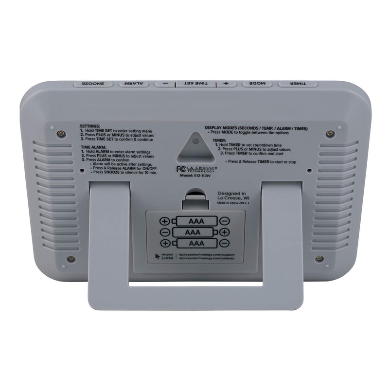 La Crosse Technology 513-113W-INT Digital White Wall Clock with Temperature & Countdown Timer