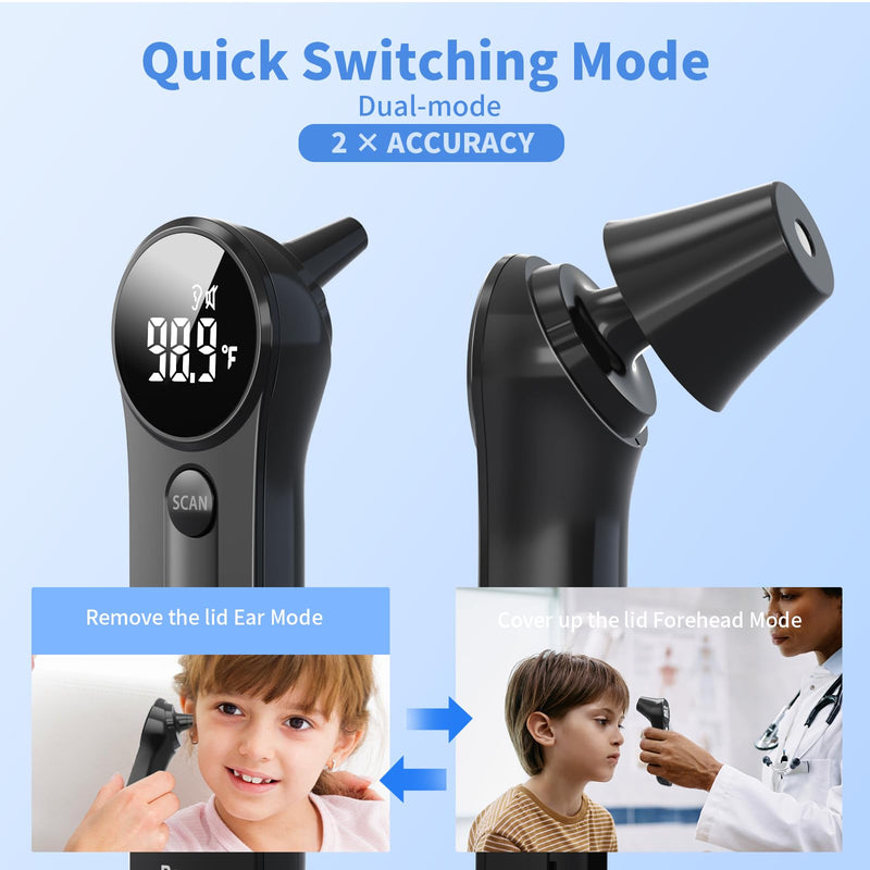 Boncare Thermometer for Adults, Kids, Accurate Digital Forehead Thermometer, Medical Grade FSA-HSA Eligible Touchless Infrared Ear Thermometer, Fever Alarm & Silent Mode, 1s Instant Results Black