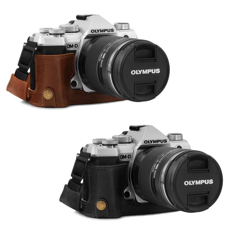 MegaGear MG1865 Ever Ready Genuine Leather Camera Half Case Compatible with Olympus OM-D E-M5 Mark III - Brown