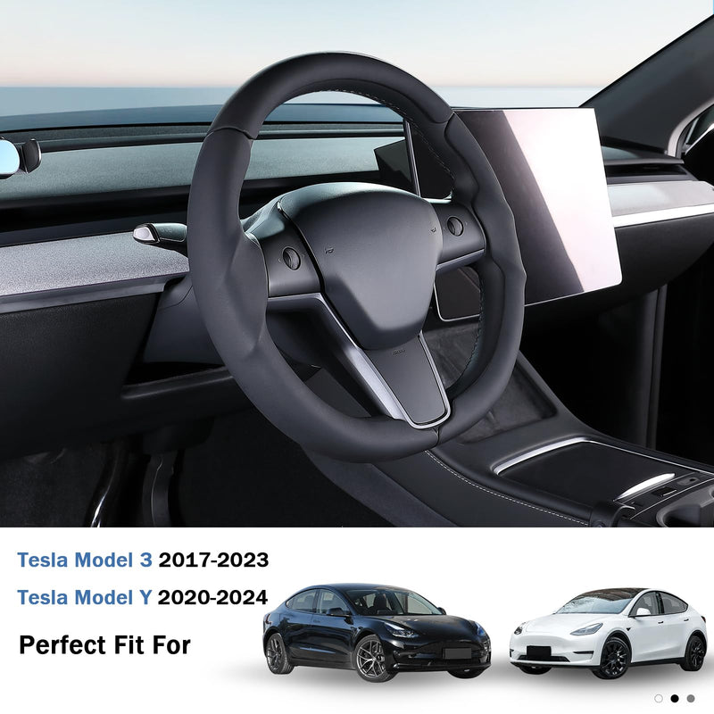  [AUSTRALIA] - Steering Wheel Cover for 2017-2023 Tesla Model 3 2020-2024 Tesla Model Y, Leather Steering Wheel Cover for Tesla Model 3/Y Accessories, Black Black L Model 3 2017-2023/ Model Y 2020-2024