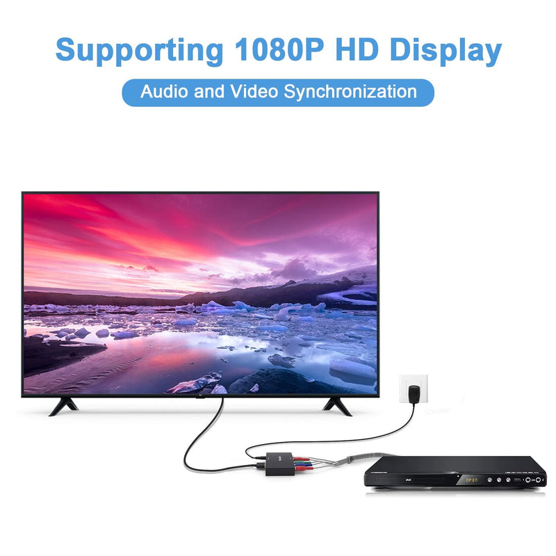 Component to HDMI Converter with 1.2 Meter HD Cable, 1080P 5RCA YPbPr to HDMI Converter