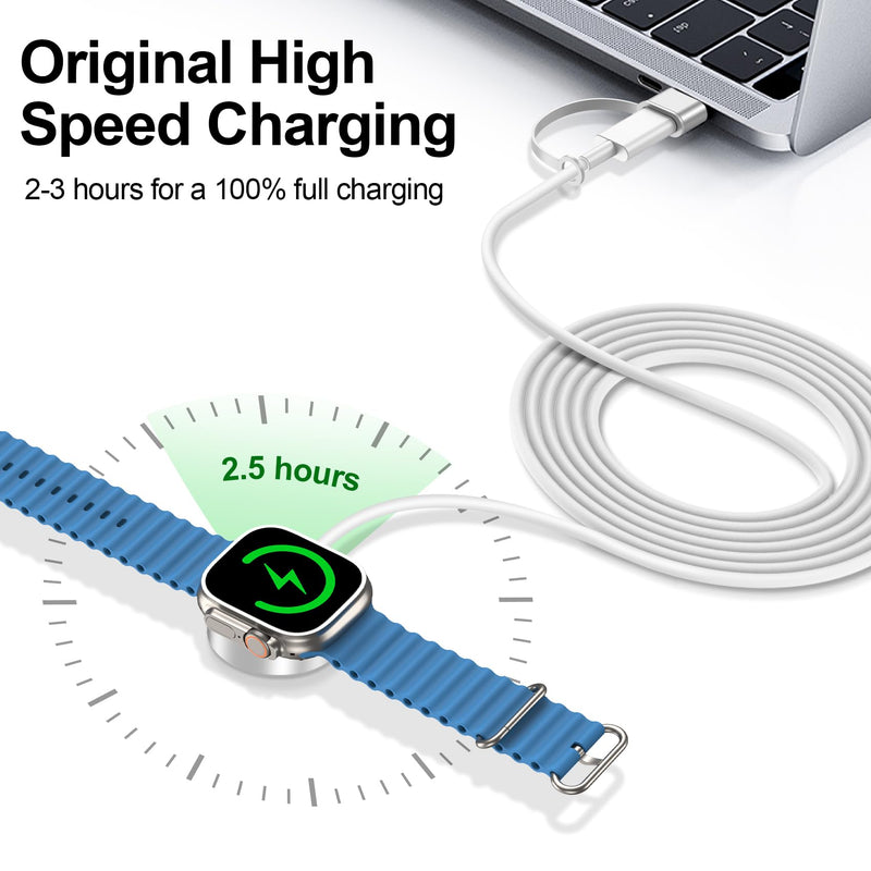 Upgraded for 2in1 USB A/C Apple Watch Charger Magnetic Charging Cable | Home and Travel Essentials Wireless Charger Compatible With iWatch Series Ultra/SE/11/10/9/8/7/SE/6/5/4/3/2-6.6ft White 6.6ft