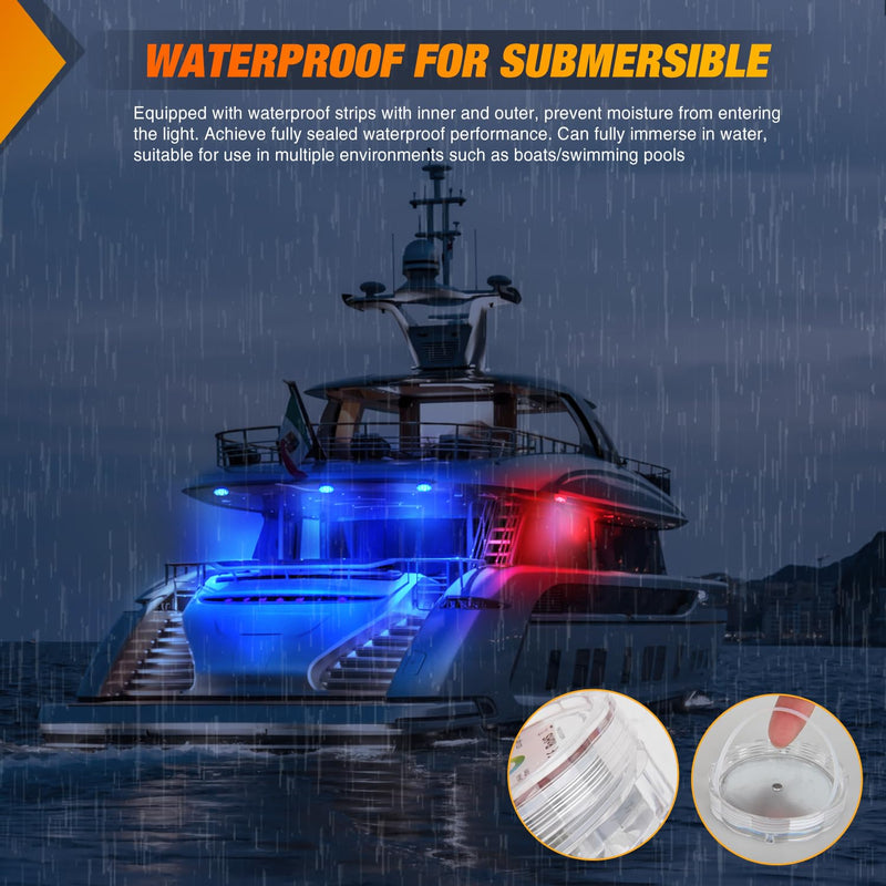 Nilight Marine Boat Light 4 PCS 10LED RGB Wireless Cabin Ambiance Multi Color Exterior Deck Lights Remote Control Submersible for Pontoon Sailboat Yacht Skeeter Fishing Bass Boats 4PCS RGB Boat Light