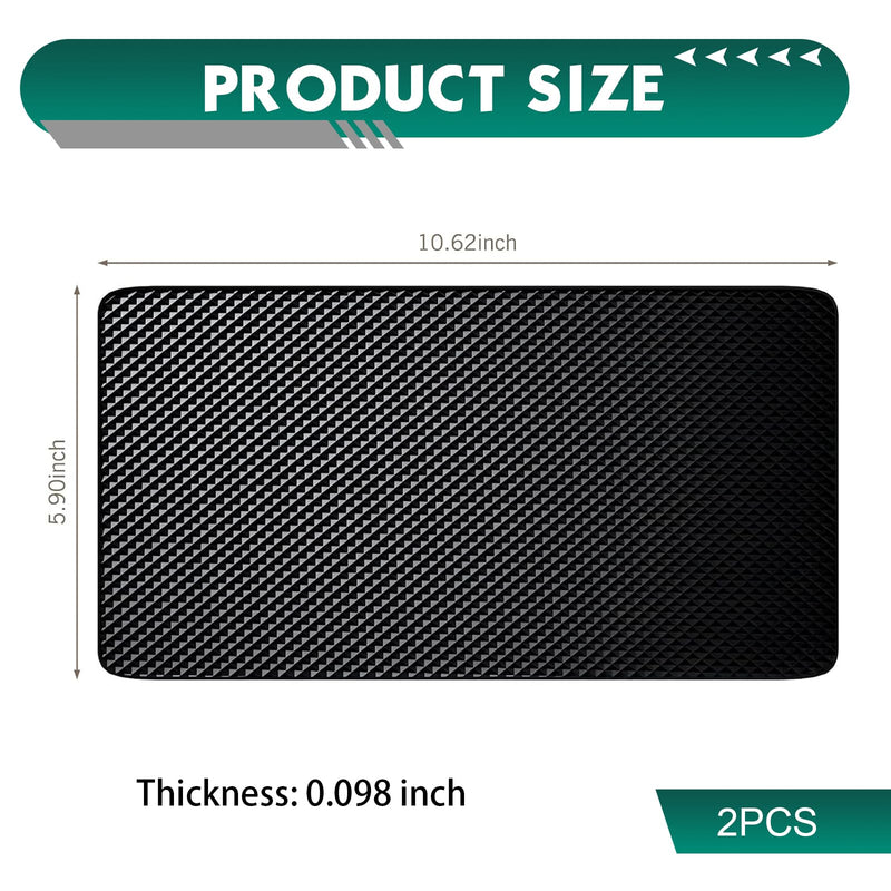 2 PCS Car Dash Anti-Slip Pad, 10.6" x 5.9" Heat Resistance Car Dashboard PU Sticky Pads, Multi-Functional Storage Pad for Keys, Phones, Cards, Universal for Most Cars (Black)
