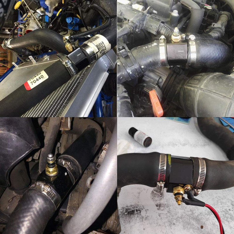 Black Aluminum Water Temp Meter Temperature Gauge Joint Pipe Radiator Sensor Adaptor Attachment Hose Clamps 38mm Black