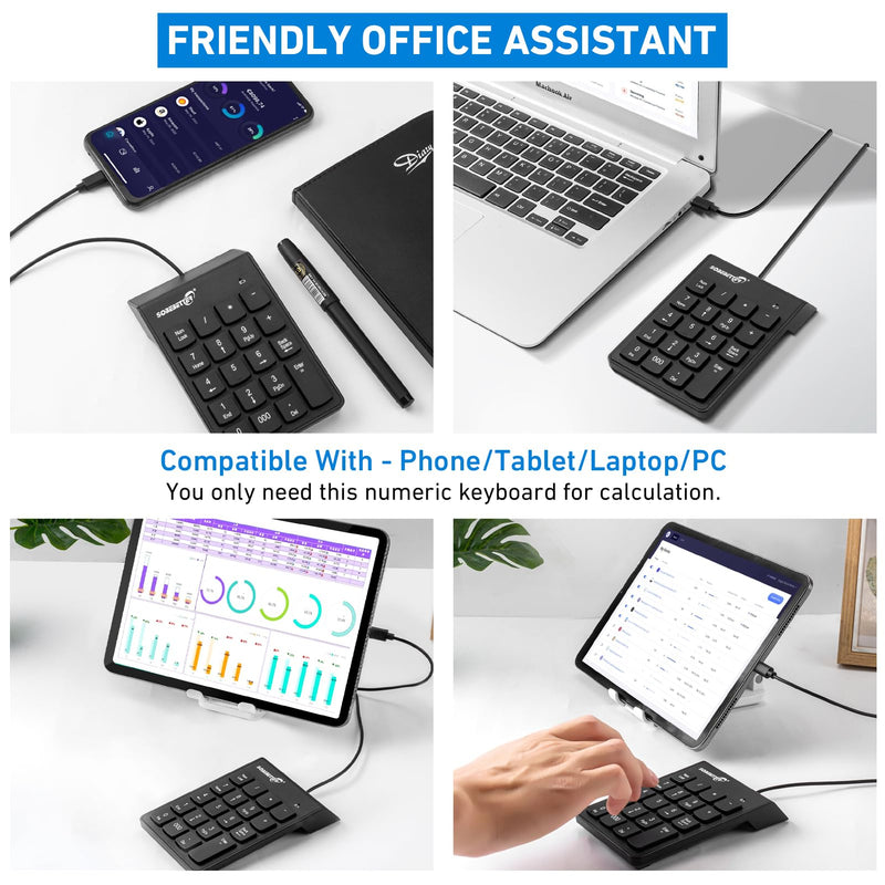 Type C Number Pad, USB 19 Keys Mini Number Keyboard Plug & Play Financial Accounting Numpad Office Home Portable Slim Numeric Keypad for Laptop Phone PC Tablet Notebook (Black) Black