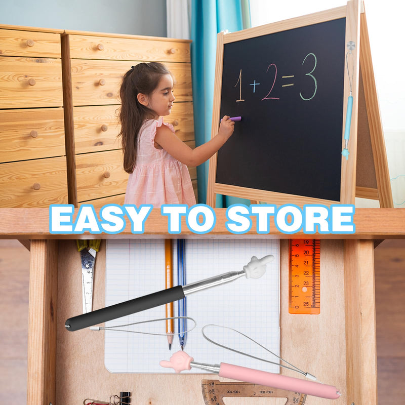 3Pcs Teacher Pointer Finger Telescopic Pointer Stick Hand Pointer with Lanyards, Extendable Pointer Teacher Pointers for Classroom Elementary School Teacher, Classroom Supplies (Black Pink Blue) New 3pcs