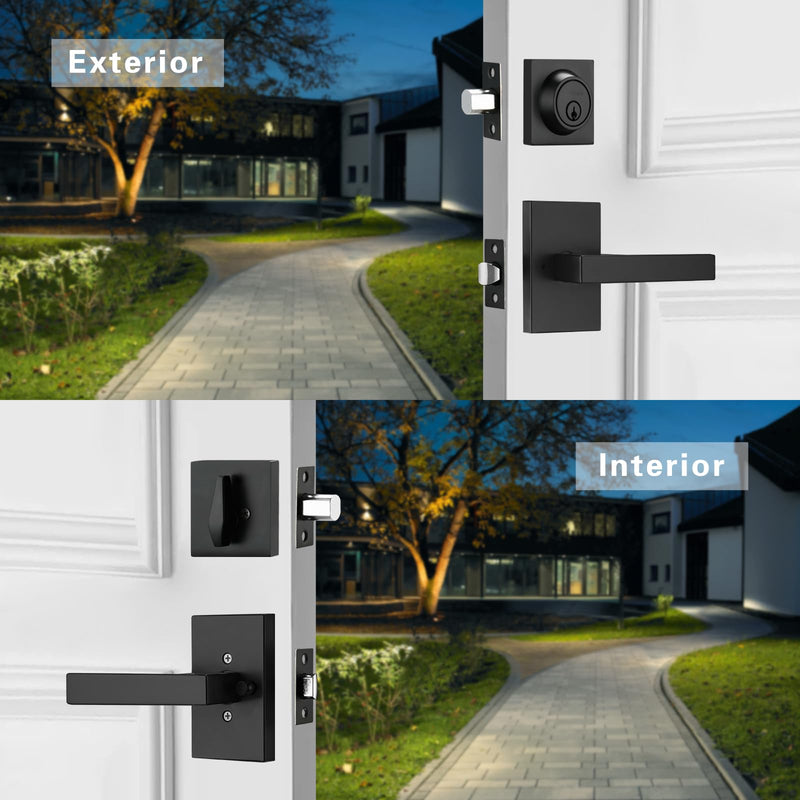 Exterior Door Lock Set with Deadbolt,Black Door Handle with Lock,Heavy Duty Front Door Lock 1 Deadbolt Combo Black