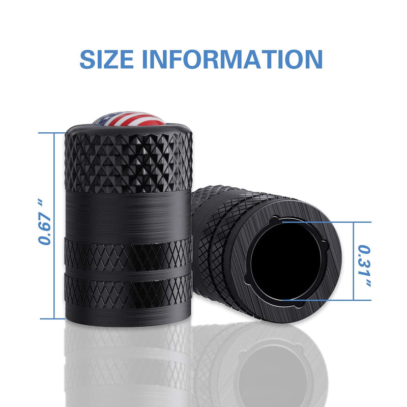 CKAuto American Flag Valve Stem Caps, Aluminum USA Tire Valve Caps, Universal Dust Proof Stem Covers for Cars, Trucks, Bikes, Motorcycles, Bicycles, Corrosion Resistant, 4 Pack(Black) Black/USA
