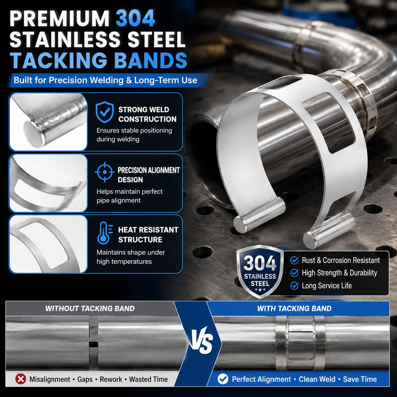5PCS Stainless Steel Exhaust Pipe Tacking Band - 2" to 4" Sizes | Clamp - On Exhaust Pipe Welding Clamp for Welding Fabrication, Corrosion - Resistant & Tool - Free Installation Medium