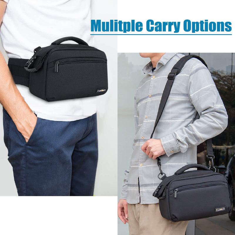 Cwatcun 3-in-1 Camera Waist Bag, Sling/Shoulder/Crossbody Case for DSLR | Fits 1 DSLR +1-2 lenses +phone+water bottle. 7-layer padding, 900D waterproof, adj strap 23.6-45.3".