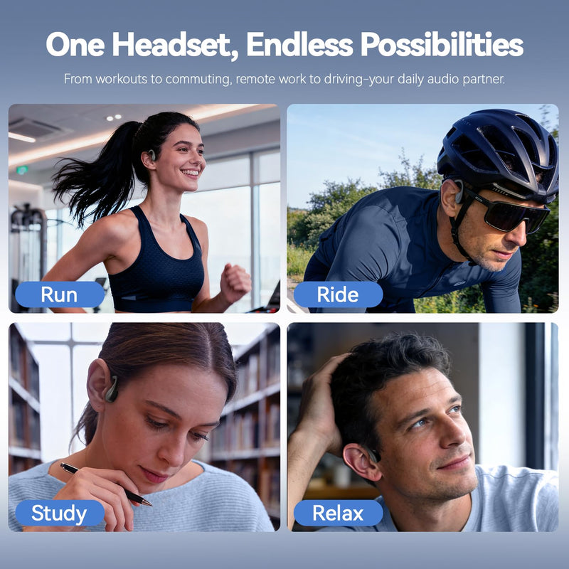 MONODEAL Bone Conduction Headphones Open Ear Bluetooth Running 10H | EQ Mode Switching Lightweight Bone Conduction Earbuds IP65 Waterproof Dark black