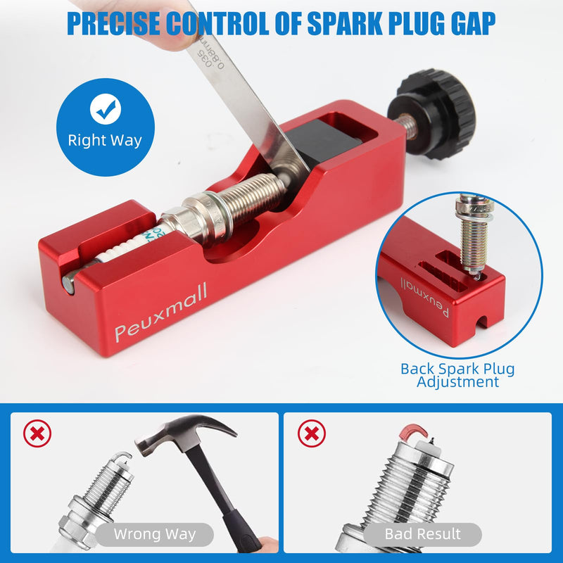 Spark Plug Gap Tool, Spark Plug Gapping Tool with 32 Blade Steel Feeler Gauge, Universal Spark Plug Gap Tool for Most 10mm 12mm 14mm 16mm Spark Plugs (Red) Red