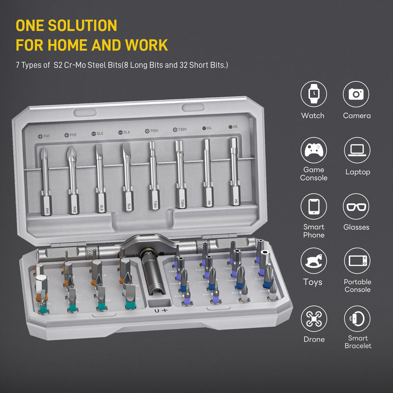 42 in1 Magnetic Screwdriver Set Precision Multi Bit Ratchet T Handle Repair Kit for Electronics, Phone, Laptop, Watch, Eyeglasses – Portable Tool Set for Home & DIY(Light Grey) Light Grey 42 in 1