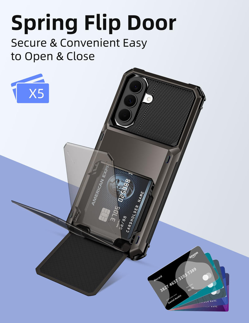 COOYA for Samsung Galaxy A37 Case Wallet, 5 Credit Card Holder, Gunmetal | ID Slot Flip Cover Wallet Case, Back Pocket Protective Hard Rubber Bumper Armor Non-Slip for Samsung A37 6.7 inch Women Men for Samsung Galaxy A37 6.7-inch Bronze